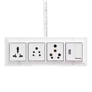 ELEGANT CASA Heavy Duty 6+16 Amp Electric Extension Board with 15 Meter Copper Wire, 3 Universal & Indian Sockets, Switch, USB Port, 1.5mm Copper Wire, Power Strip for Home, Office & Appliances