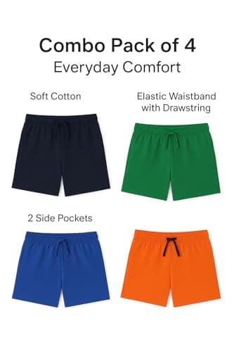 Kids Cotton Shorts for Boys & Girls (Age 6–9 Years) | Pack of 4 | Soft Fabric with 2 Pockets | Multicolor (Colors May Vary) 3