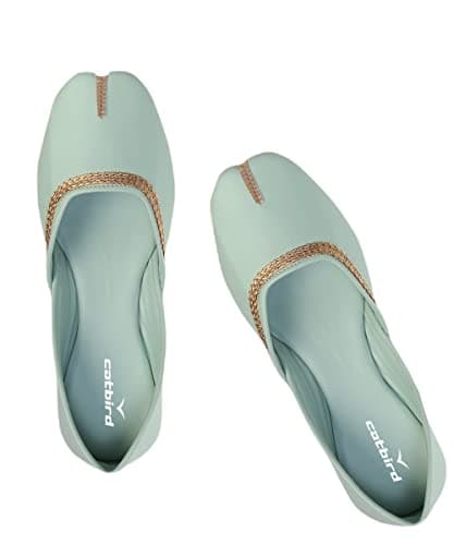 CatBird Women's Green Mojari Traditional Punjabi Jutti Ethnic Shoes 4 UK