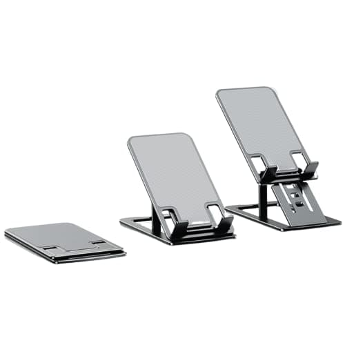 CaseBase Premium Mobile Stand for Desk | Aluminium Alloy Adjustable Height & Angle with Foldable & Compact Design for Work, Yoga, Teaching, Gaming | Tablet & iPad Holder for Office Work Table (Grey)