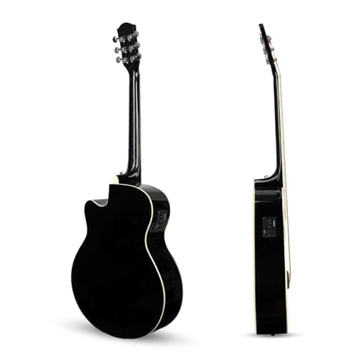 Kadence Frontier 40" Electro Acoustic Guitar Grand Auditorium Cutaway Comes with Bag, Set Of Strings, Strap, Picks, Capo EQ Includes Learning Course Glossy Black 6