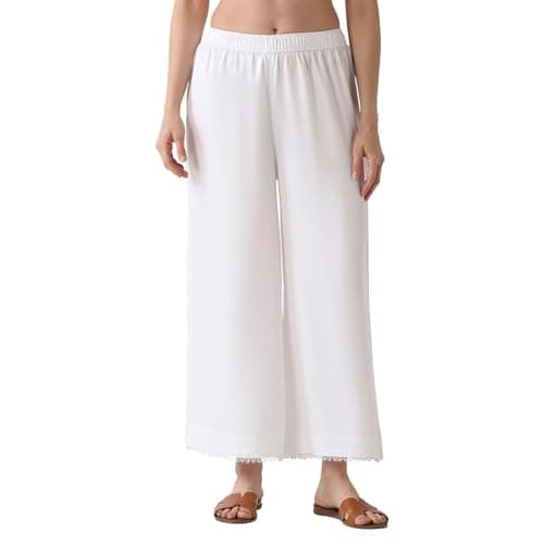 Biba Women White Viscose Rayon Flared Palazzos_3XL