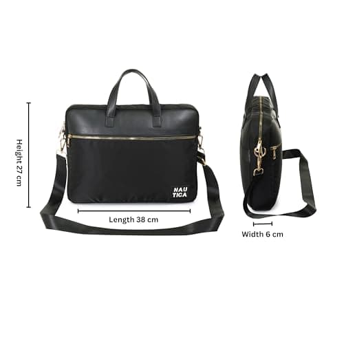 Nautica Unisex 14 Inch Laptop Bag | Premium Polyester and Reinforced Metal Hardware Laptop Messenger | Unique Logo and Trolley Strap Briefcase for Business Travel | BLACK 3