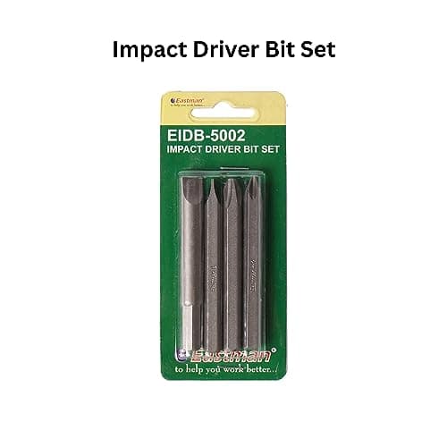 Eastman Impact Driver Bit Set Of 4Pcs, 80Mm, Chrome Vanadium 5/16" Hex Bit In Sand Finish Long Type - EID-5002, Carbon Steel 4