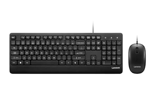 Lenovo USB-A Keyboard & Mouse Wired Combo, Wired Plug-and-Play Set-up, Spill-Resistant and Durable Design, One-Touch Co-Pilot Key, 1600 DPI Mouse, ROHS Compliant, 0.542Kg, 4X31U02452, 1Y Warranty