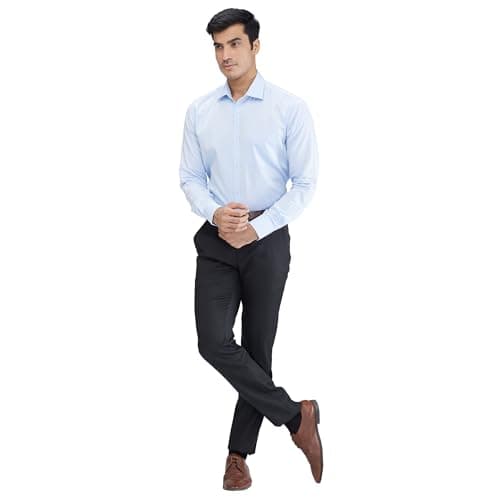 Park Avenue Men's Slim Fit Structure Pattern Pure Cotton Semi Cutaway Collar Full Sleeve Formal Shirt (Size: 39)-PMSX18298-B4 Medium Blue 5