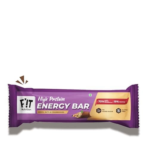 FiT Nutrition High Protein Energy Bar - Seeds, Nuts & Cranberries | 70% Seeds, Nuts and Cranberries with 19% Protein - Delicious On-The-Go Energy Boost | No Added Sugar, No Artificial Flavours, Gluten