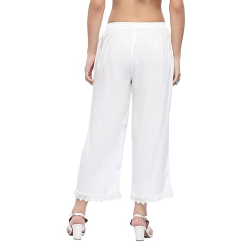 Biba Women Off White Viscose Rayon Straight Palazzo_XL 4