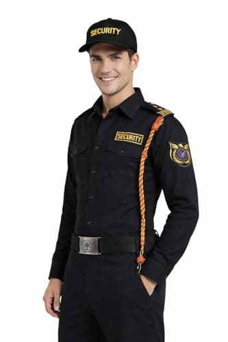 Security Guard Uniform Shirt for Men, Black Full Sleeve with Gold Embroidered Patches, Belt and Cap Included, Professional Costume (IN, Alpha, XL, Regular) 3
