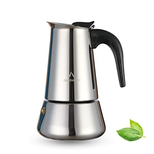 Atlasware Stainless Steel Coffee Maker | Filter Coffee Black Tea Pot Compatible with Induction, Gas Stove | Durable Compact BPA Free Espresso Percolator for Home, Kitchen and Travel (Silver, 6 Cup)