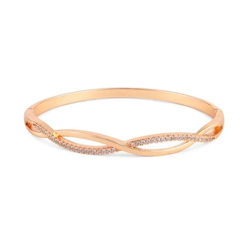 Nilu's Collection Rose Gold Plated Kada Bracelet with American Diamond for Women And Girls | Anti-Tarnish | Everyday Wear | Office Wear | Anti-Allergy (Style 3)