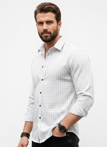 Amazon Brand - INKAST Men's Regular Fit Button Down Dress Shirts Textured Long Sleeve Casual Look Hawaiian Shirt White-2XL 3