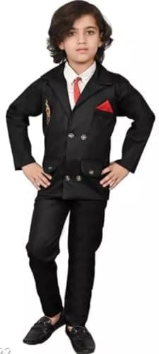 Akshita Trading Boys Festive & Party, Wedding, Formal Blazer, Shirt and Trouser Set (3-4 Years, Black)