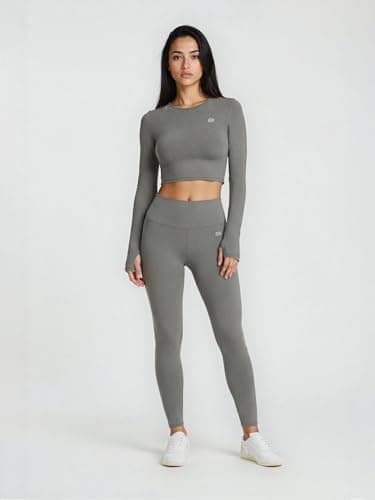 Sfytt Women's Activewear Crop Top, Long Sleeve with Thumbholes, Performance Gym Workout Top, Athletic Yoga Top, Slate Grey, Small 4