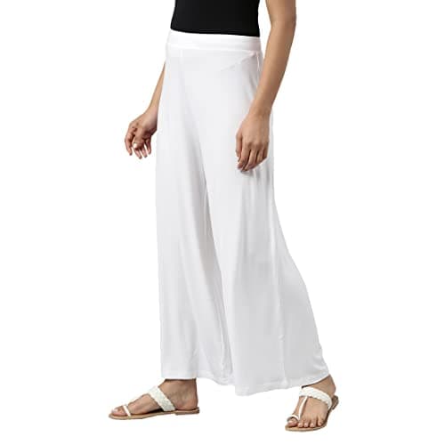 Go Colors Soft Viscose Knit Palazzo Full Length for Women| Breathable, Mid Rise, White_LPZ1_White_3XL 2