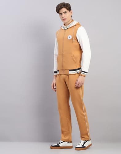 Monte Carlo Men's Regular Fit Solid Hooded Full Sleeve Tracksuit| Men Track Suit | Stylish Sportswear Set with Jacket and Lower | Activewear Set For Men's Camel Brown 3XL 2