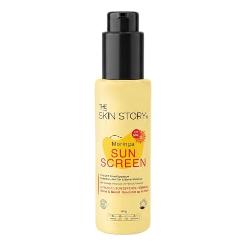 The Skin Story Moringa Sunscreen SPF 50 | Broad Spectrum UVA & UVB Protection | Anti-Aging Formula with Moringa Oil | Water & Sweat Resistant | Matte Finish | No White Cast | Suitable for All Skin Typ