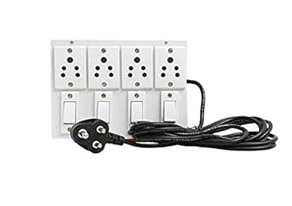 Wooden Extension Board Multi Outlet Electrical Switch Board with 4 Sockets(5A) and 4 Switches(5A) Long Wire Power Strip (Only Board)