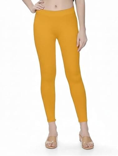 ROCKSY Tailored Cut & Slim Fit Solid Stretchable Cotton Mustard Yellow Leggings for Women Ankle Length with Wide Elastic Waistband |Western and Ethnic wear Ankle Length Leggings |Fashionwear|Size_L|