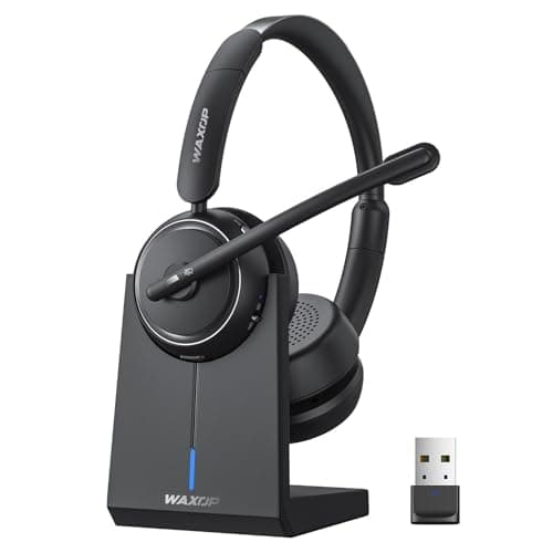 Waxop Wireless Headset with Mic for Work, Bluetooth Headset with Noise Cancelling Mic & Mute Button, Wireless Headphones with Mic for Remote Workers/Office Professionals/Call Center/PC/Laptop