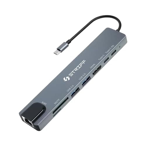 STRIFF 8-in-1 USB C Docking Station, 4K HDMI Adapter, 100Mbps Ethernet, USB 3.0 & USB 2.0 Ports, SD/microSD Card Reader, USB-C Data Transfer, PD Fast Charging Hub for MacBook, Laptop & PC