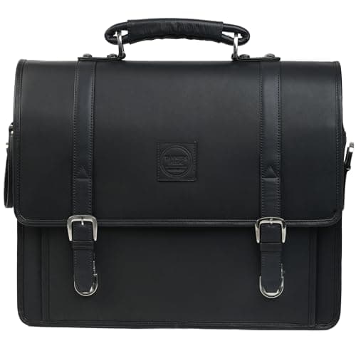 Tanners Pride Leather Office Briefcase for Men | Professional Laptop Messenger Bag | Business Travel Handbag with Buckle Closure & Organized Storage