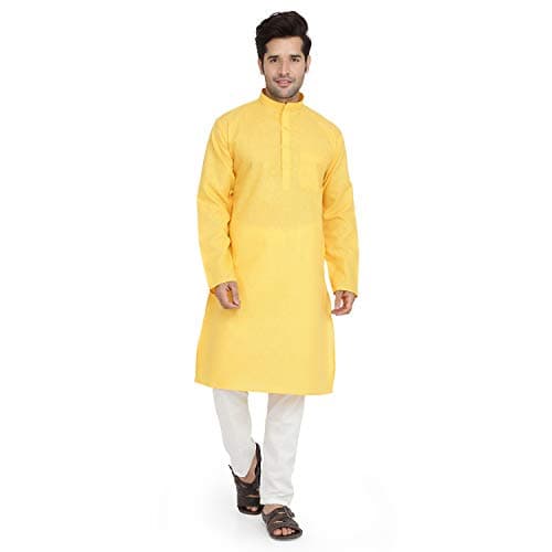 Royal Kurta Men's Pure Cotton Kurta Pyjama Yellow 42