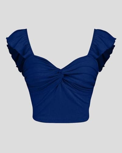 Captain Shah Trendy Crop Top for Women's Solid Ruffle Sleeveless Stylish Knotted Front, Soft high Stretch Cotton Fabric, Summer Casual 2