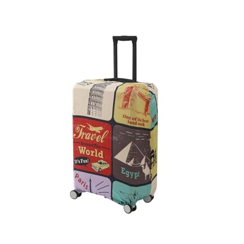 HOKIPO Suitcase Covers for Trolley Suitcase, 180gsm Durable and Washable, Small (18-19inch), Multicolor Travel World (AR-5183-D2)