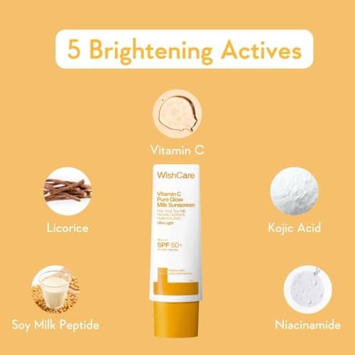 WishCare Vitamin C Pure Glow Milk Sunscreen with SPF 50 PA++++ In-Vivo Tested | Glowing Skin with Broad Spectrum Protection | Ultra Lightweight, Oil Free & No White Cast | For All Skin Types | 50ml 5
