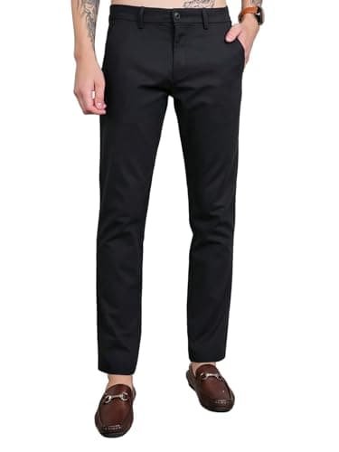 Monte Carlo Men's Slim Fit Solid Trouser|Solid Pattern Casual Trousers | Button Closure | Stylish & Comfortable Formal Trouser for Men's Black 32