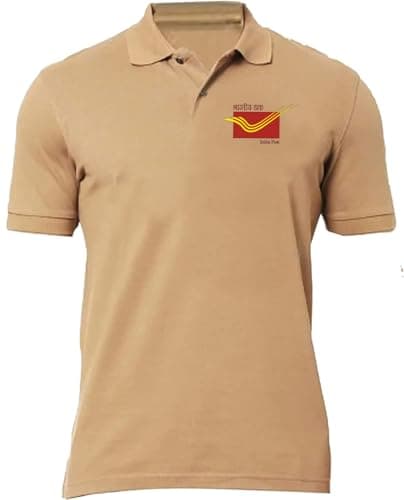 American Apple Men Cotton Blend Indian Post Office Logo Printed Regular Fit Polo/Collar Half Sleeve Company Branding Post Office Staff T-Shirt (Xxl) Brown