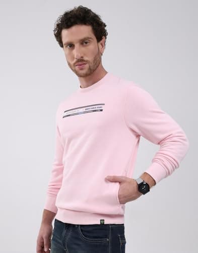 Monte Carlo Men Regular Fit Round Neck Printed Pull On Closure Full Sleeve Sweatshirt | Stylish Casual wear | Cozy Winter Hoodie | Comfortable Layering Outfit | Winter Sweatshirt for Men's Pink L 2
