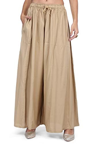 3wish Women Mid Rise Rayon Flared Palazzo Pants (From Ayesha Creations) Loose-Fit Trousers - Plazo Stylish Latest - 5Xl Beige Colour Skirt Palazo Parallel Pants