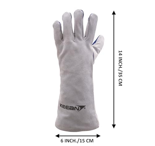 KEEAN MIG/ARC/TIG Welding 14 Inch Gloves with Extra Padded Palm Leather High Temperature Hot Thermal Work Safety Heavy Duty Heat&Fire Resistant at 350°C Leather Cut Proof Gaunlets. 3