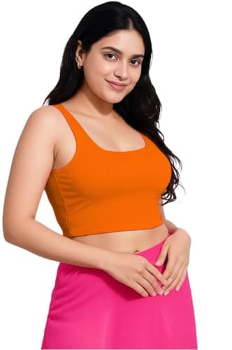 SoHot Women’s Stylish Ribbed Sleeveless Lycra Stretchable Readymade Crop Tank Top Cami Blouse for Girls 2SS7 1044 3XL ORG Orange 3