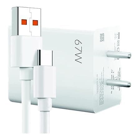 67W Charger for Realme 12 Pro Original QC Adapter Type C 3.0A High Speed Fast Turbo Charge QC 3.0 Smart SinglePort with 1m Type-C Charging & Sync Cable (White, 67W,ES-16)