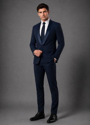 SOGNARE Men's Premium Tuxedo Blazer Coat - Navy | Slim Fit & Fully Lined | Shawl Collar & Flap Pocket | Suitable for All Occasions - 38 5