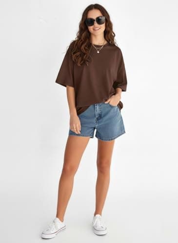 TQH Women's Casual Solid Round Neck Oversized Longline Drop Shoulder T-Shirt 3