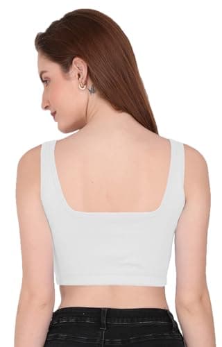 SoHot Women’s Stylish Ribbed Sleeveless Lycra Stretchable Readymade Crop Tank Top Cami Blouse for Girls 2SS7 1044 3XL WHT White 2