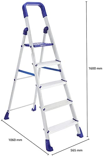amazon basics Clamber Pro - Foldable Step Ladder, Firm Grip, 5 Steps (Aluminium Steps, Blue & Satin) 3