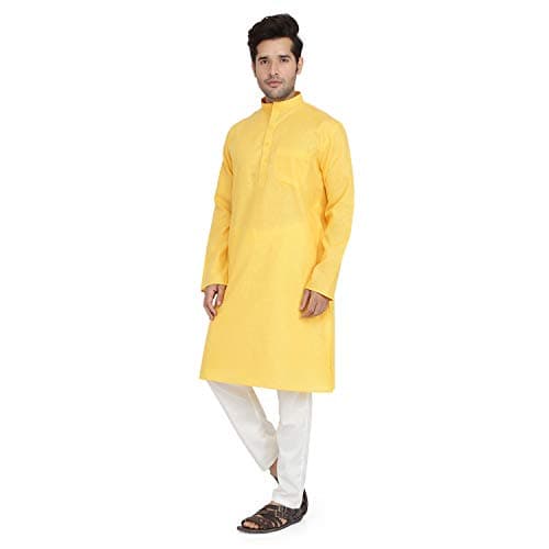 Royal Kurta Men's Pure Cotton Kurta Pyjama Yellow 42 3