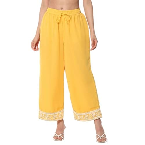 Rangriti Women Mustard Polyester Palazzos_XL