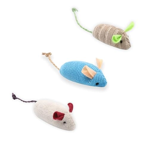 YellowCult Interactive Plush Pet Toy Mouse, Realistic Squeaky chew Fun Toys for Kitten, cat, Puppy, Small Dogs. Boredom Buster, Indoor Play & Exercise(Pack 3)