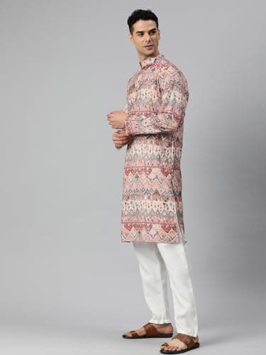 Majestic Man Cotton Blend Ethnic Motifs Abstract Printed Kurta for Men (Mauve, Small) 3