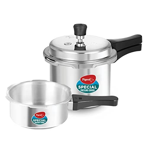 Pigeon by Stovekraft Aluminium Outer Lid Pressure Cooker Combo 2 litre, 3 litre, and 5 litre, Induction Base - 12685 (Silver) 2