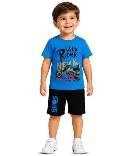 3BROS Boys & Girls Cotton Printed Clothing Set for Kids | Round Neck Half Sleeve T-Shirt & Shorts Set | Summer Wear Co-Ord Set for Baby Boys & Girls | Outfit Pack of 1 (Sky Blue, 3-4 Years)