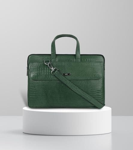 UZR Slim Croco 16 Inch Laptop Messenger Bag, Faux Leather, Green, 12 Litre, for Women & Men 5