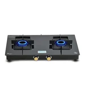Cello Black Pearl 2 Burner Toughened Glass Top Gas Stove, Brass Burners, Black Finish Brass Manual Gas Stove, 1 Year Warranty (2 Burner)