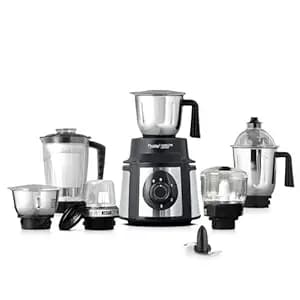 Prestige Endura 1000 Watt Mixer Grinder with 6 Jars | Heavy-Duty Ball Bearing Motor | 3 Stainless Steel Jars + 1 Juicer + 1 Mix-O-Keep + 1 Multi-Utility | SS Baldes | Black | 5Y Motor Warranty